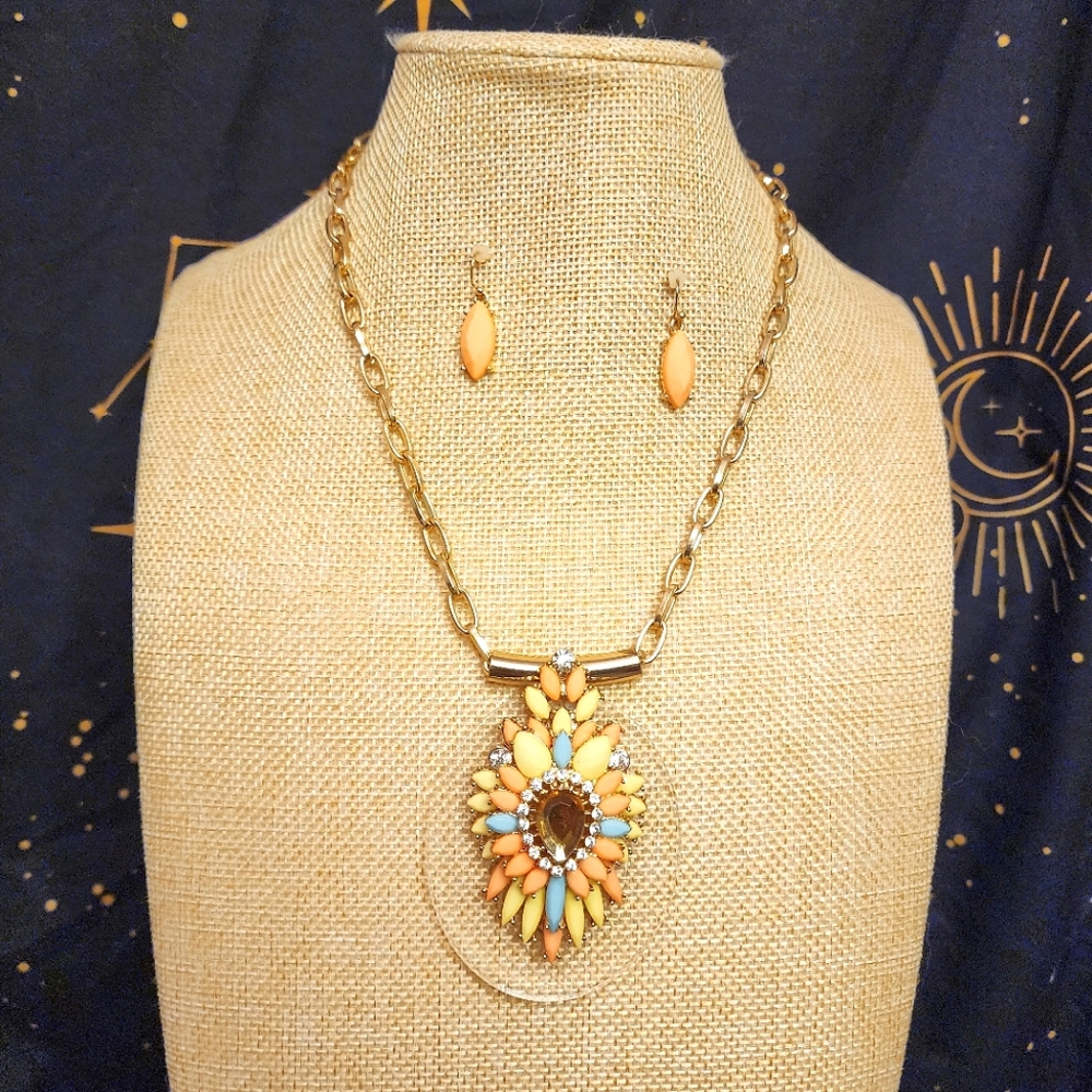 Treska Beaded Pastel Statement Matching Necklace and Earrings